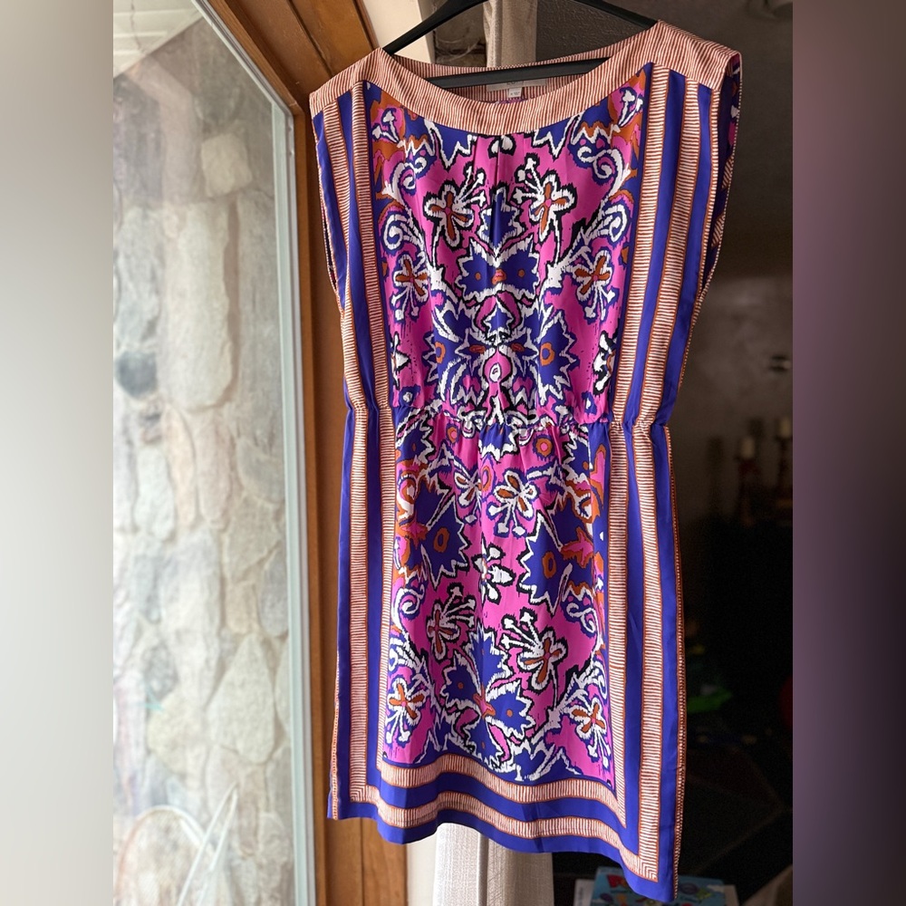 LOFT Vibrant Pink and Blue Patterned Dress